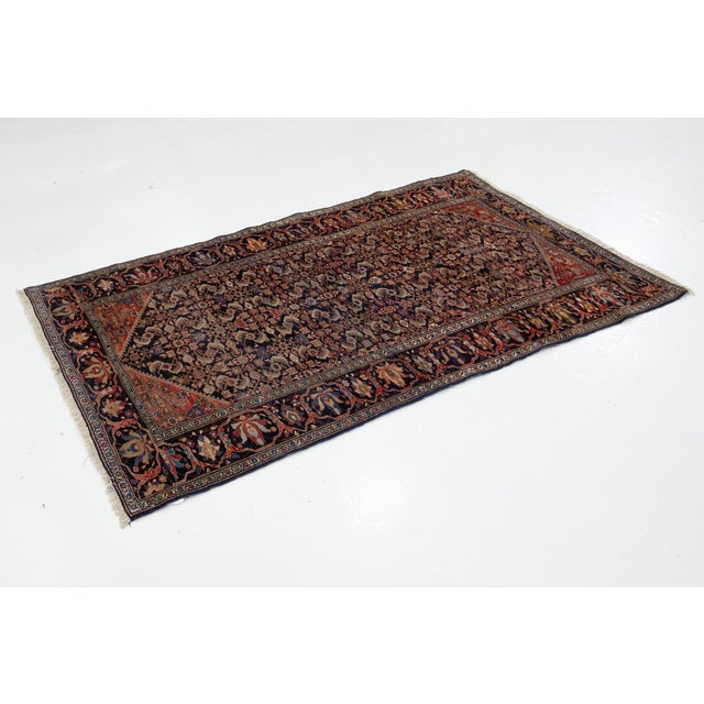 Persian Designed Antique Malayer Persian Scatter Wool Rug in Dark Blue For Sale - Image 3 of 7