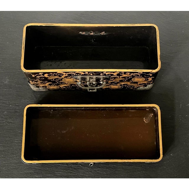 Verdigris Japanese Antique Lacquer Maki-E Miniature Hasami-Bako with Copper Mounts For Sale - Image 8 of 18