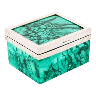 Vintage Sterling Silver Mounted Malachite Casket, 20th Century For Sale