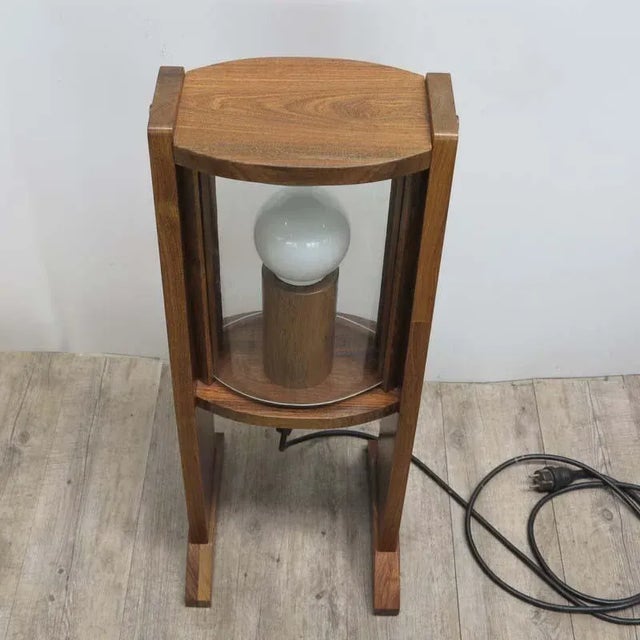 Mid-Century Modern Vintage Wooden Floor Lamp with Arched Glass Panes, 1960s For Sale - Image 3 of 16