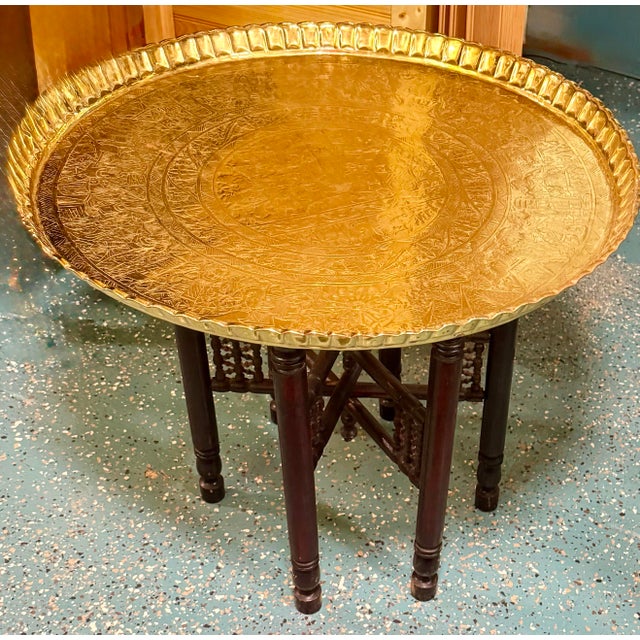 Wood Early 20th Century Moorish-Style Brass Tray Table For Sale - Image 7 of 12