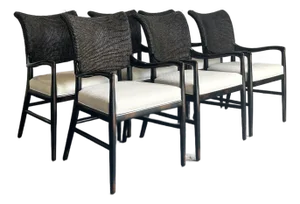 Vintage Boho Palecek “Catalina Cane” Arm Chairs - Set of 6