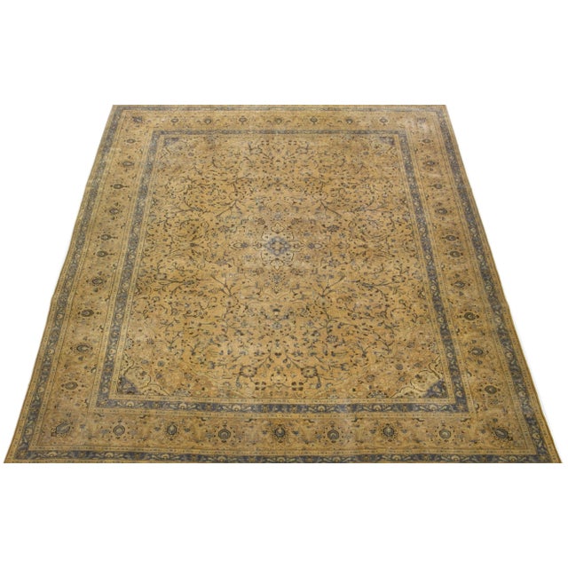 Persian 1960s Vintage Persian Tabriz Handmade All-Over Ivory Wool Rug 10 X 13 For Sale - Image 3 of 7