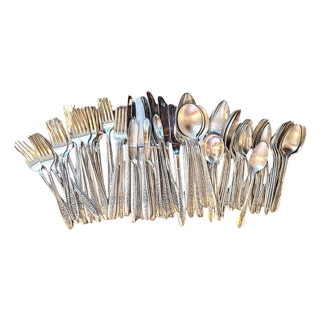 Spring Floral Silverplate- Set of 88 For Sale