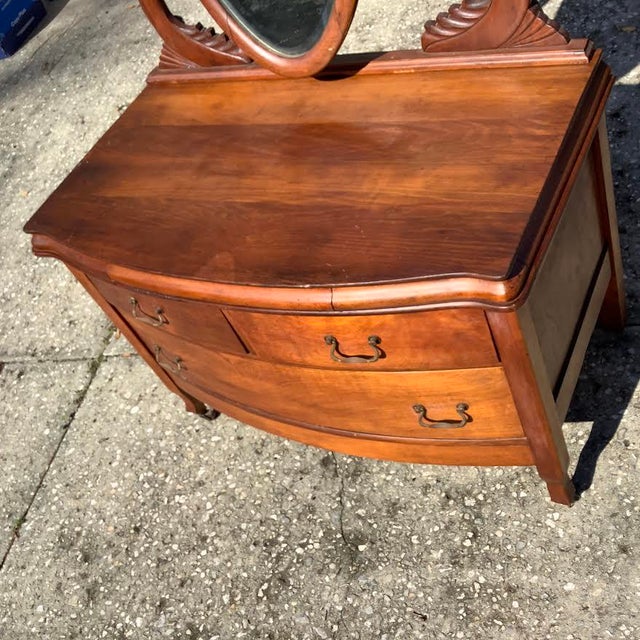 1900 - 1909 Early 1900s Antique Cherry Princess Bowed Dresser For Sale - Image 5 of 8