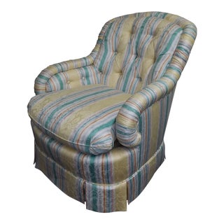 Baker Collection Tufted Blue and Yellow Bridgewater Armchair For Sale