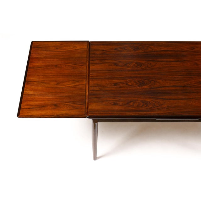 1960s Danish Modern Mid Century Rosewood Dining Table — Rectangular Draw Leaf — Attributed to Axel Christiansen for Aco Mobler For Sale - Image 9 of 10
