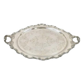Antique English Victorian Silver Plated Large Oval Serving Platter Bar Tray For Sale