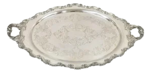 Antique English Victorian Silver Plated Large Oval Serving Platter Bar Tray