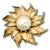 Mid 20th Century Vintage Gold Tone Sunburst Flower Brooch With Faux Pearl For Sale - Image 5 of 8