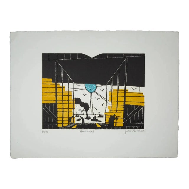 Julian Trevelyan, Gravesend, 51/75, Signed, Etching, British Art, 1969 For Sale