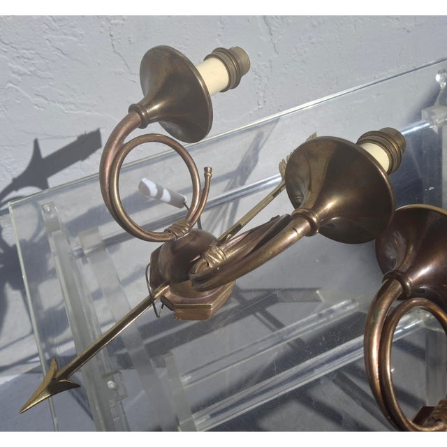 19thc French Empire Neoclassic Bronze Horn/ Arrow 2 Light Sconces a - Pair For Sale - Image 11 of 17