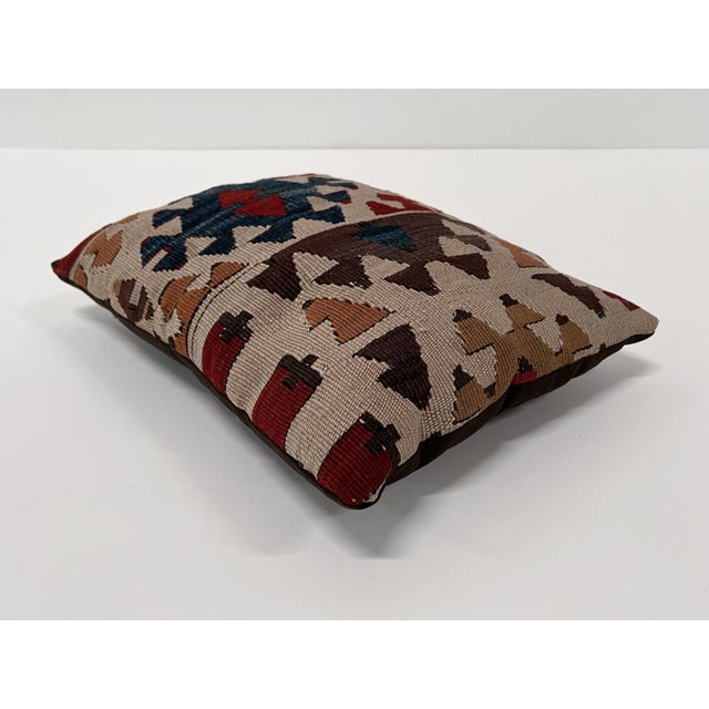 Tan Vintage Turkish Kilim Pillow | Handwoven Wool Decorative Cushion | 11 in X 14 In For Sale - Image 8 of 12