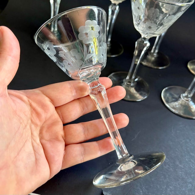 A refined set of 7 Mid-Century Modern liquor glasses in Libbey’s sought-after “Embassy” pattern. . Dating to the 1950s,...