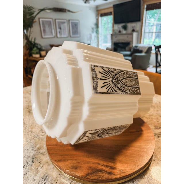 1930s Rare 1930s Art Deco Skyscraper Milk Glass Pendant Light For Sale - Image 5 of 10