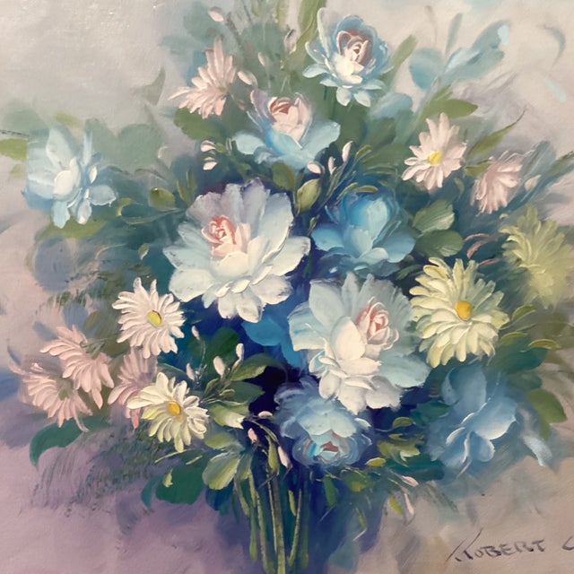 Wood Mid 20th Century Original Still Life Painting on Canvas Richly Arranged Bouquet by Robert Cox(1934-2001) Framed For Sale - Image 7 of 12