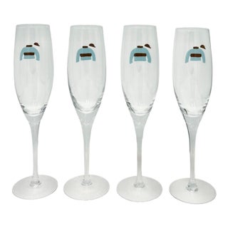 Mid 20th Century Vanderbilt Whitney Estate Hand-Painted Jockey Silk Champagne Glasses - Set of 4 For Sale