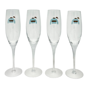 Mid 20th Century Vanderbilt Whitney Estate Hand-Painted Jockey Silk Champagne Glasses - Set of 4