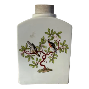 Antique 18th Century Swiss Zurich Porcelain Tea Caddy Painted With Birds