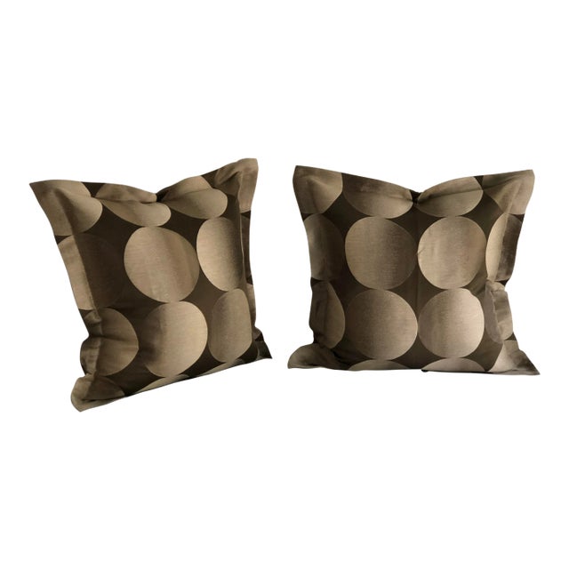 24" Brown and Tan Geometric Jim Thompson Pillows - a Pair For Sale