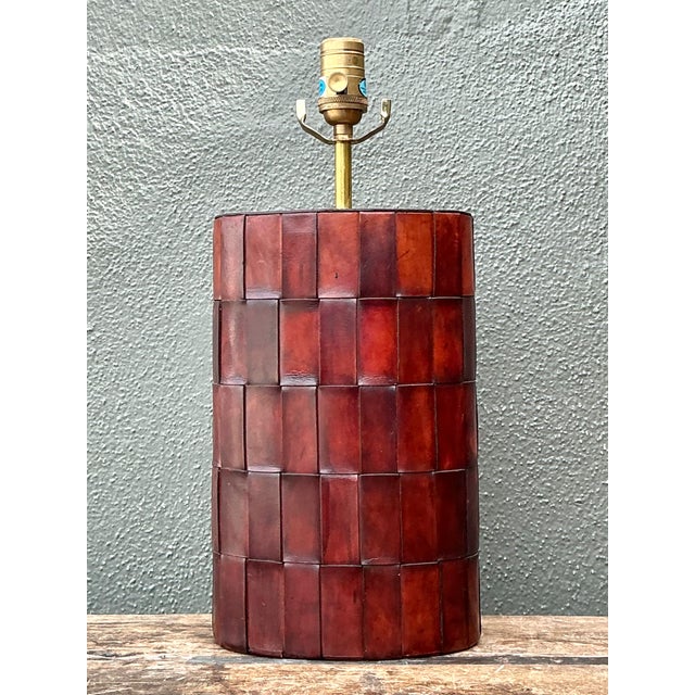 Brown Vintage Woven Leather Lamp For Sale - Image 8 of 12