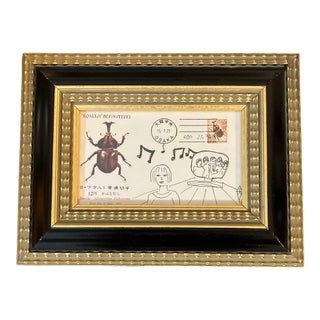 Contemporary Original Judy Henn Abstract Ink Drawing/Collage “First Day Loving the Beatles” Framed For Sale