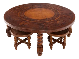 Mid 20th Century Embossed Leather South American Coffee Table 4 Nesting Stools Chairs