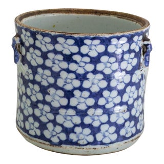 Qing Dynasty Blue and White Plum Blossom Prunus Jar With Bamboo Mounts For Sale