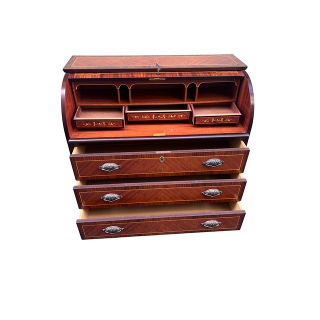 Swedish Roll-Top Secretary Desk Bookmatched Teak & Rosewood Attributed to Egon Ostergaard For Sale - Image 9 of 18