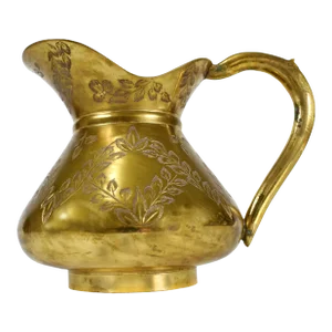 Mid 20th Century Handmade Hand Engraved Solid Brass Floral Design Pitcher Vase