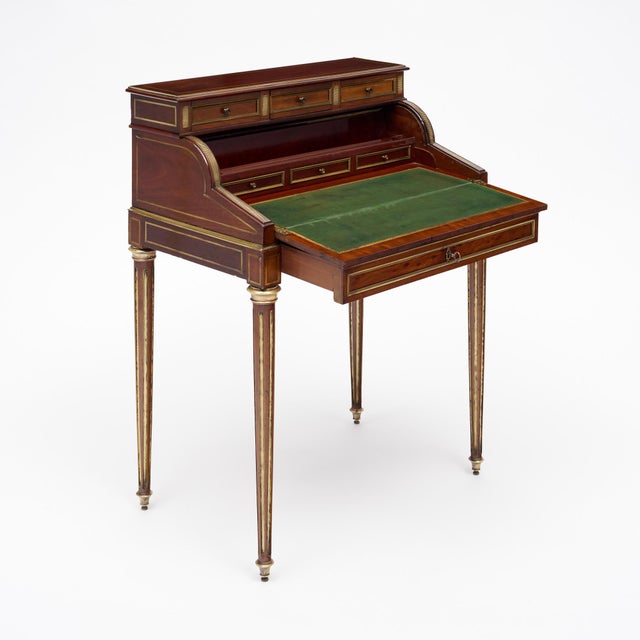 A charming and beautifully proportioned French Louis XVI period bureau à cylindre, or petite roll-top writing desk,...