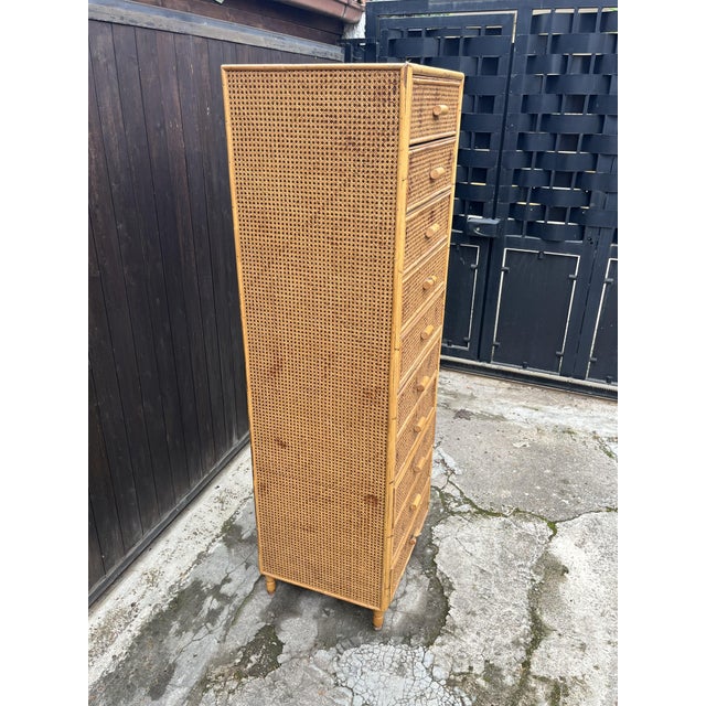 Mid-Century Italian 10-Drawer Rattan and Bamboo Chest of Drawers, 1960s For Sale - Image 6 of 14