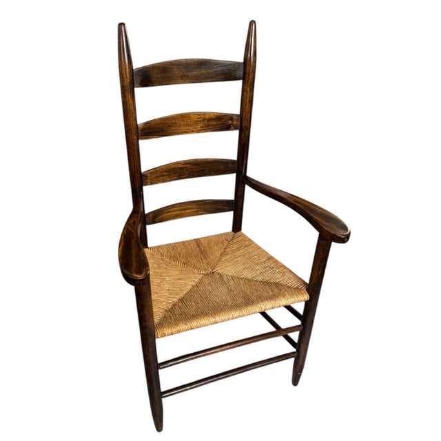 Arts & Crafts Early 20th Century Antique Ladderback Rush Seat Chair For Sale - Image 3 of 7