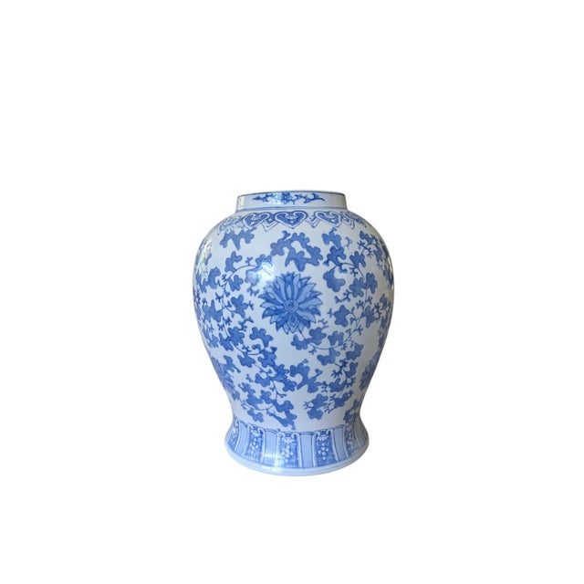 Chinoiserie Vintage Chinoiserie Blue and White Ceramic Ginger Jar For Sale - Image 3 of 12