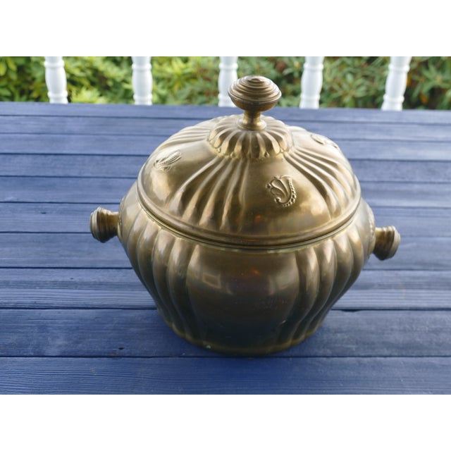 Vintage Large Brass Sculpted Lidded Pot For Sale - Image 10 of 12