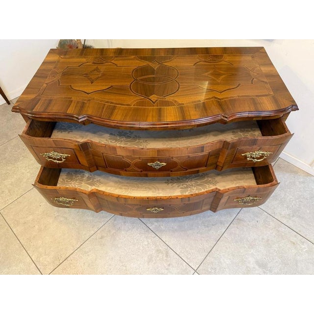 Baroque Chest of Drawers in Fruitwood Marquetry and Walnut For Sale - Image 13 of 18