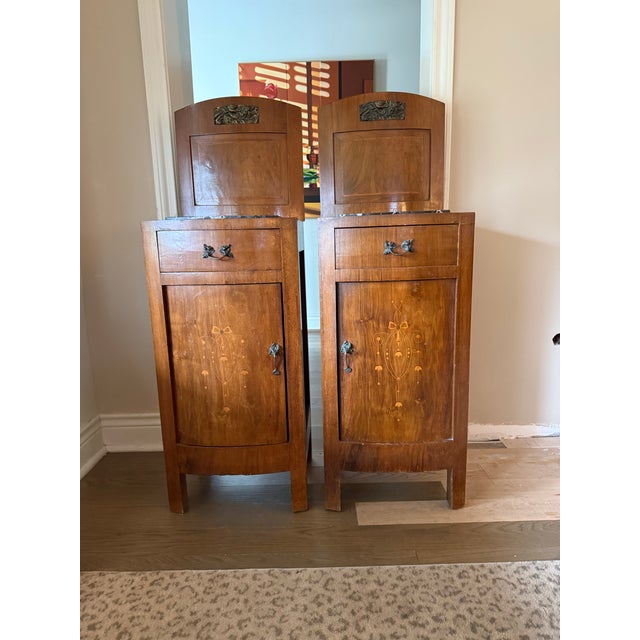 Brown 1900-1909 Pair Art Nouveau Nighstands/Cabinets For Sale - Image 8 of 11