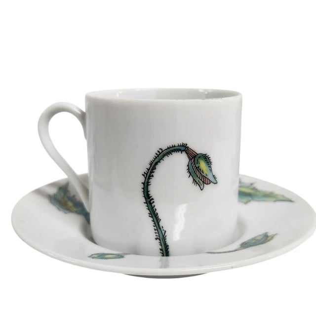 Ceramic Taste Setter Collection Botanical Poppy Demitasse Cups & Saucers — Set of 4, Garden-Inspired Floral Porcelain For Sale - Image 7 of 9