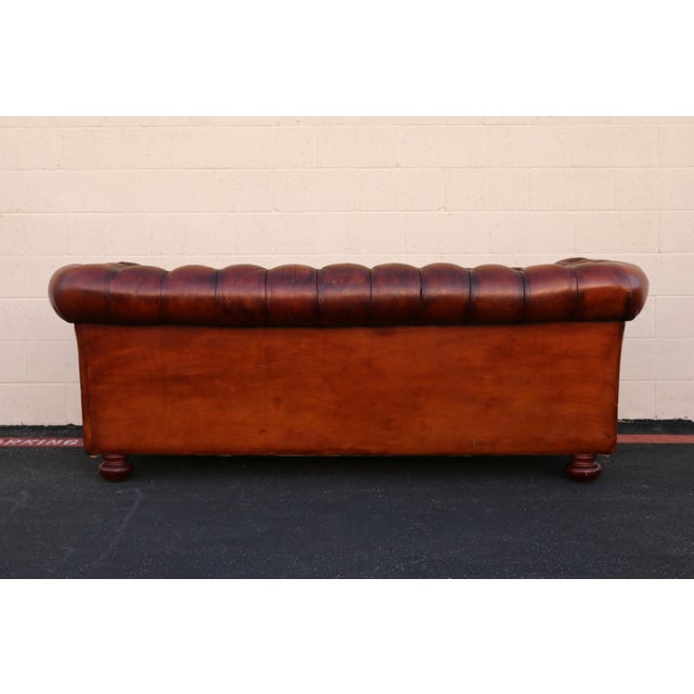 1940s Pegasus Tufted Chesterfield Sofa in Distressed Brown Leather For Sale - Image 14 of 18