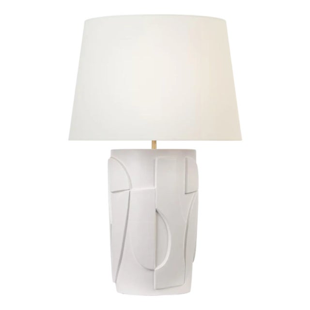 AERIN by Visual Comfort Signature Klint 28" Table Lamp in Matte White with Linen Shade For Sale