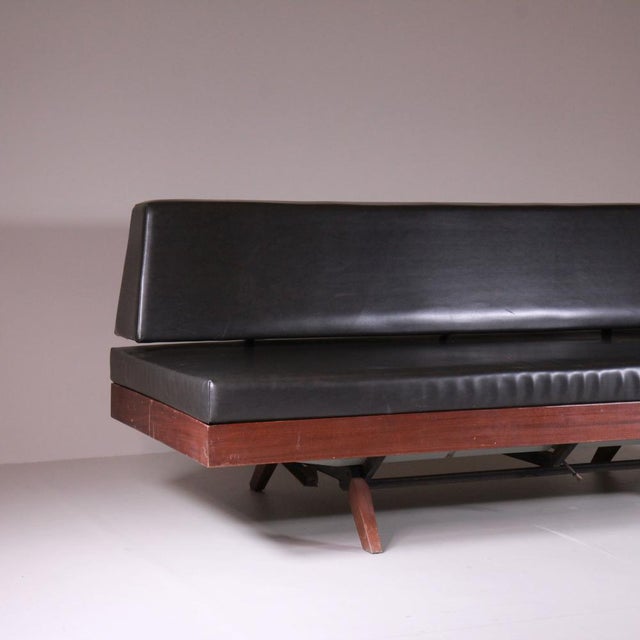 Wood Black Vinyl and Wood Sofa, 1970 For Sale - Image 7 of 12