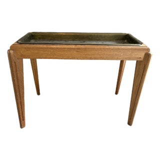 Vintage Brass & Wood Rectangular Side Table For Sale