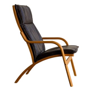Mid Century Danish Stouby Leather Armchair Bentwood Lounge Chair Scandinavian Modern 1960s For Sale
