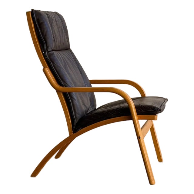 Mid Century Danish Stouby Leather Armchair Bentwood Lounge Chair Scandinavian Modern 1960s For Sale