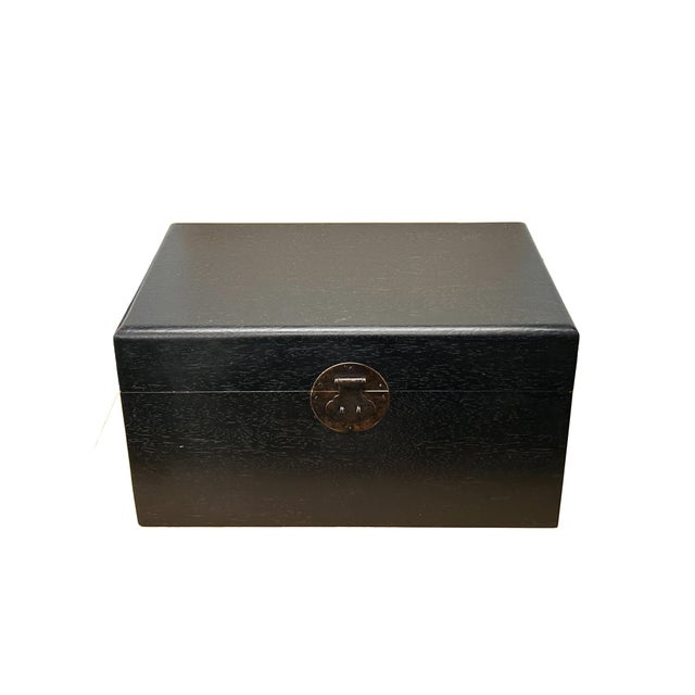 1990s Oriental Plain Surface Dark Brown Black Wood Small Trunk Chest Box For Sale - Image 5 of 10