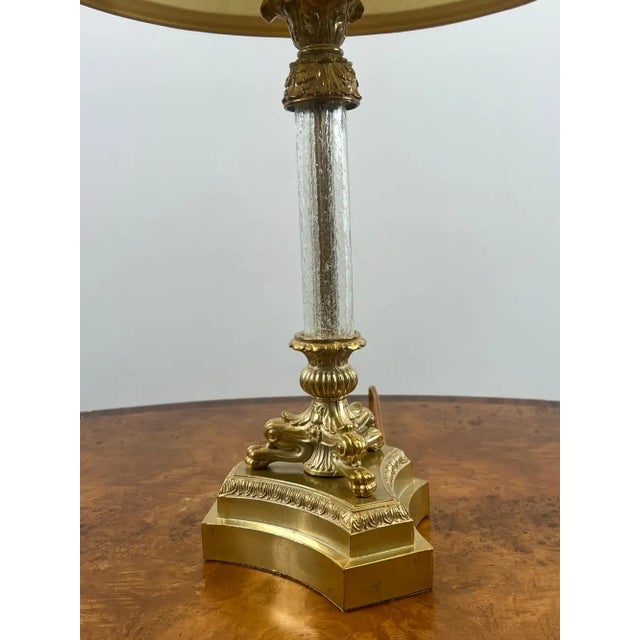 Vintage Empire Style Brass Fluted Crystal Column Table Lamp 1970's , a Pair For Sale - Image 10 of 11