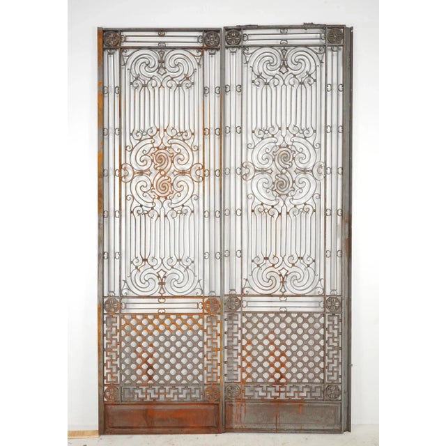 Dark Gray Antique Victorian Wrought Iron Double Gates 57 X 95.875 In. For Sale - Image 8 of 9