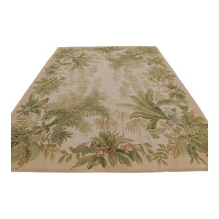 Antique French Aubusson Rug With Botanical Green Floral Design - Rug & Kilim For Sale
