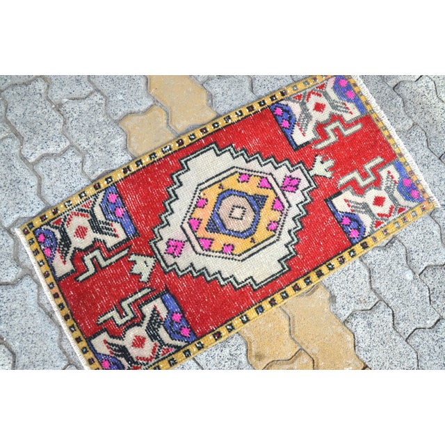 Boho Chic Vintage Boho Style Red Small Rug For Sale - Image 3 of 6