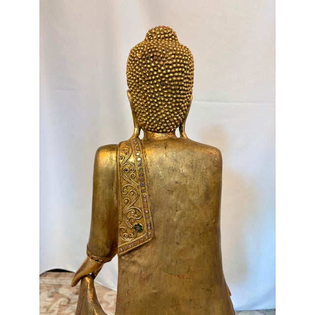 Early 20th Century Burmese Mandalay Standing Gilt Wood Buddha Sculpture For Sale - Image 9 of 11